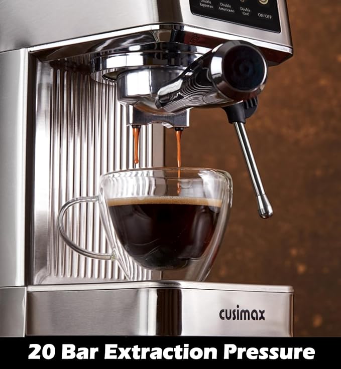 CUSIMAX Espresso Machine 20Bar Compact Coffee Machine with Powerful Steam Wand for Latte & Cappuccino, Stainless Steel Espresso Maker with 34oz Remevable Water Tank
