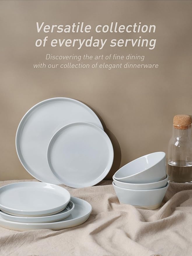 Famiware Saturn Speckled Dinnerware Sets for 6 (18 Pieces), Stoneware Plates and Bowls Dish Set - Chip and Scratch Resistant, Microwave and Dishwasher Safe, Light Gray