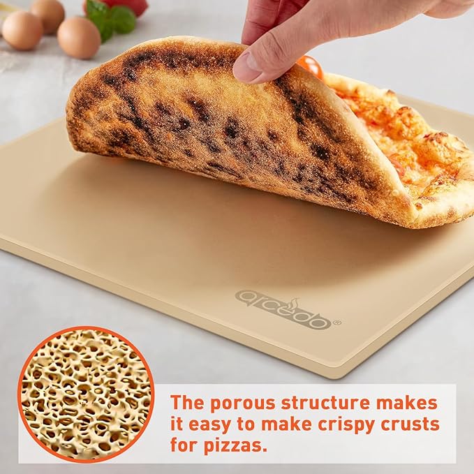 Pizza Stone For Oven and Grill 13 Inch, Baking Stone For Bread Thermal Shock Resistant BBQ Grilling Square Pizza Pan Cordierite Cooking Pan with PE Scraper