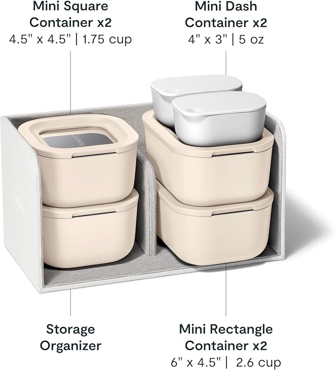 Caraway Mini Food Storage 11pc Set - Glass Storage Containers for Food - Non-Toxic Ceramic-Coated Glass - Air Release Technology - Compact & Stackable Design - Cream