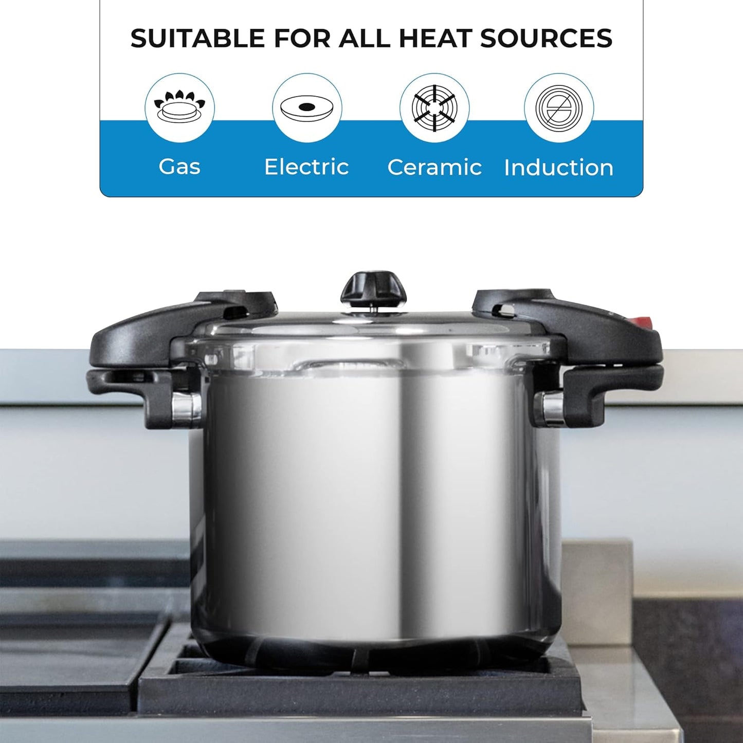 Buffalo Pressure Cooker 8 Qt Stainless Steel - Small Canning Pot with Lid for Home, Commercial Use - Easy to Clean Stove Top Pressure Canner, Can Cooker - SG Certificate QCP408