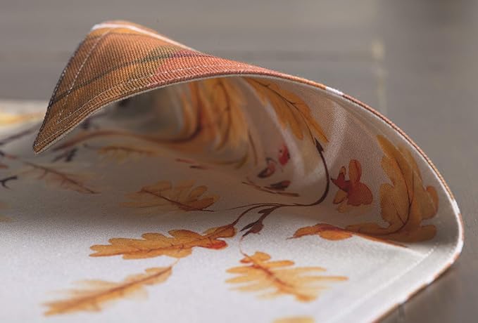 Maison d' Hermine Placemats Set of 4 100% Cotton Washable Cloth Place Mats, Reusable Table Mats for Thanksgiving Christmas Decorations Kitchen Dining Party Wedding Restaurant (Oak Leaves, 13" x 19")