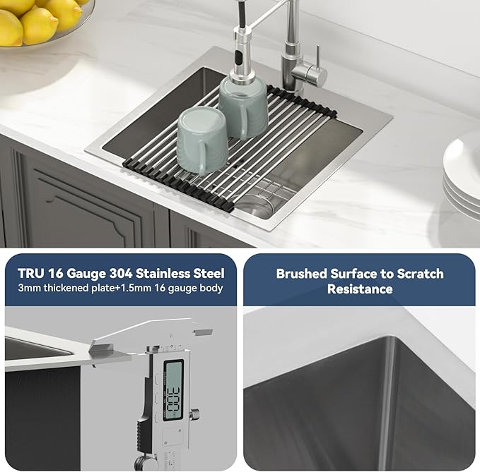 Lordear 18x18 Bar Sink Drop In 16 Gauge T304 Small Kitchen Sink Topmount Bar Prep Island Sink Single Bowl Kitchen Sinks Outdoor Sink 18"