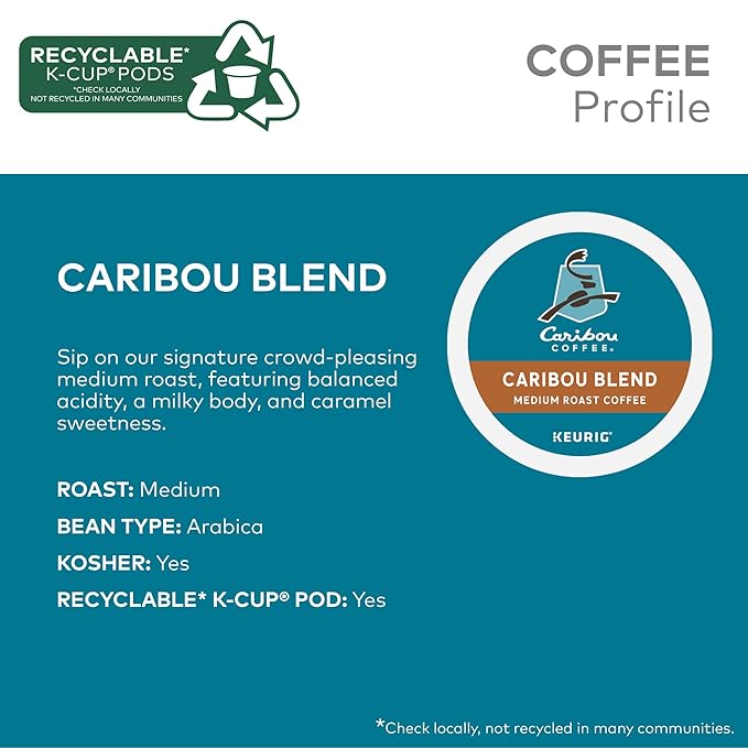 Caribou Coffee Caribou Blend Keurig Single-Serve K-Cup Pod, Medium Roast Coffee, 96 Count
