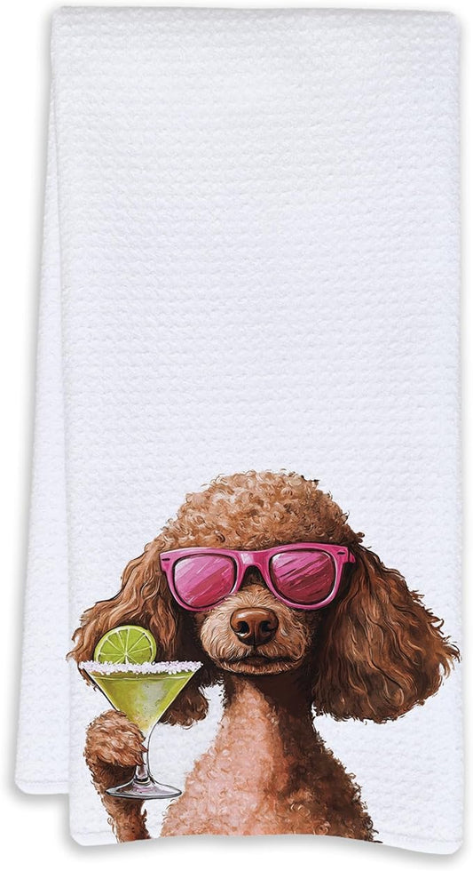 Cabana Bro Funny Cocktail Poodle Kitchen Towels, Poodle Mom Lover Gifts Dish Tea Hand Towels for Kitchen Bar Cart Decor, Gifts for Cocktail Lovers, Bar Towel for Bartender, 16x24 Inches