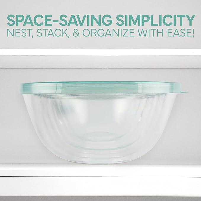 COOK WITH COLOR 12 Pc Glass Mixing Bowl Set with Lids – Borosilicate Glass Nesting Bowls for Cooking, Baking and Meal Prep, Mint