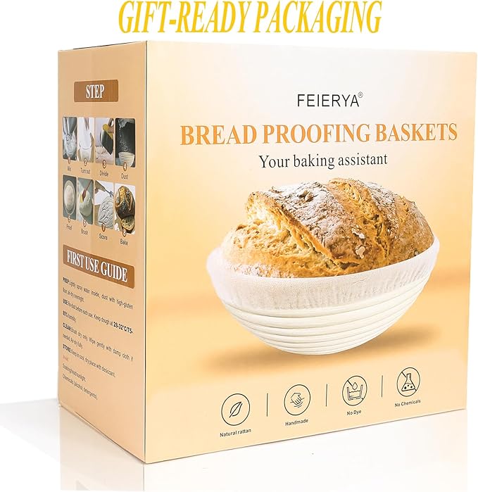 9 & 10 Inch Banneton Bread Proofing Basket Set with Liners,Dough Scraper,Bread Lame & Danish Whisk - Oval and Round Sourdough Baking Kit for Professional & Home Use