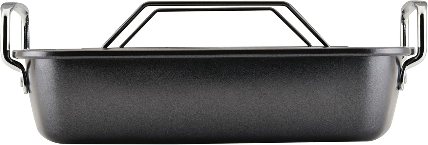 Circulon Ultra Lasting Nonstick Roaster/Roasting Pan with Easy Serve Rack, 17 Inch x 13 Inch, Black