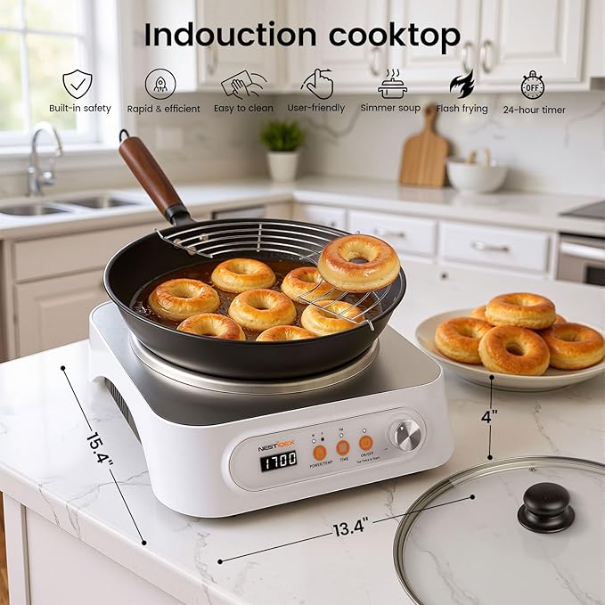 Induction Wok, 1700w Portable Electric Woks Single Burner Electric Cooktop Induction Heater With 13-inch Carbon Steel Wok