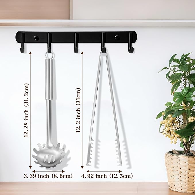 Pleafind Spaghetti Spoon and Spaghetti Tong - 12 Inch Extra-thick, Non-Stick Spaghetti Fork and Kitchen Tong, Easy Storage and Dishwasher Safe Utensils for Cooking, Ergonomic Design