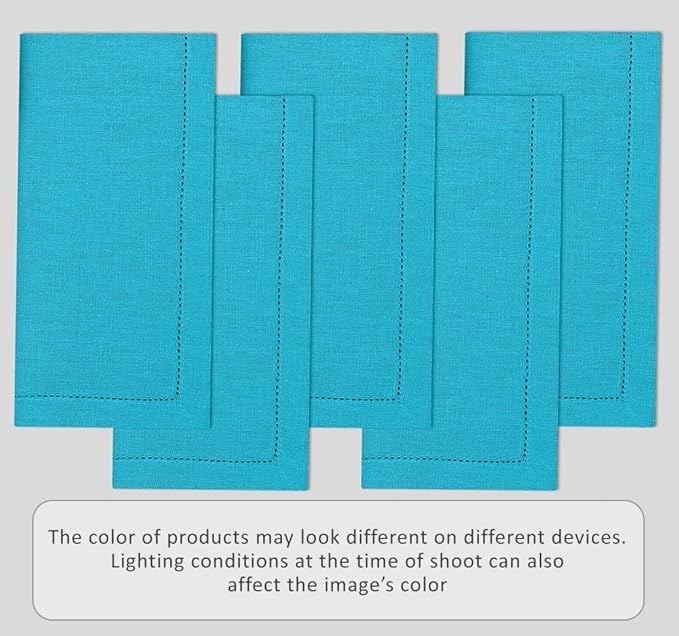 Ruvanti Premium Linen Napkins Set of 6-20x20 Inch, Classic Hemstitch, Mitered Corner Cloth Napkins ‎‎- Soft, Elegant Dinner Napkins Cloth Washable for Weddings, Parties, Everyday Use - Blue