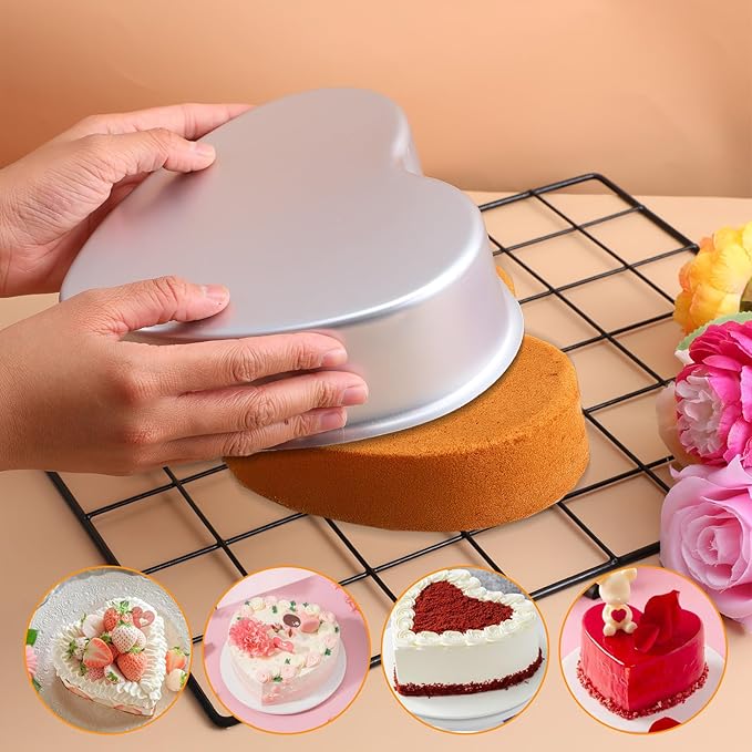 3 Pcs Silver Heart Shaped Cake Pans, 8 Inches Aluminum Cake Baking Tins Molds for Wedding, Birthday, Kitchen and DIY