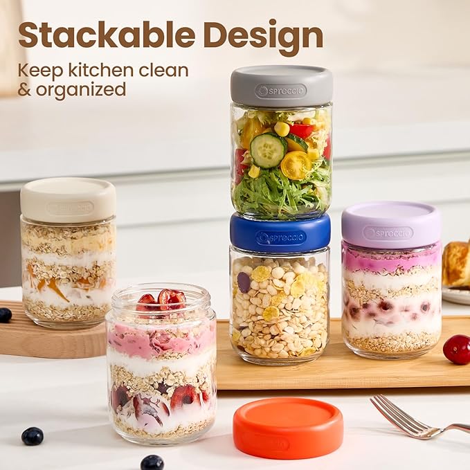6-Pack 16oz Glass Jars with Airtight Lids,Overnight Oats Containers with Lid,Food Storage Container for Yogurt Chia Pudding Spices Snacks Pickles