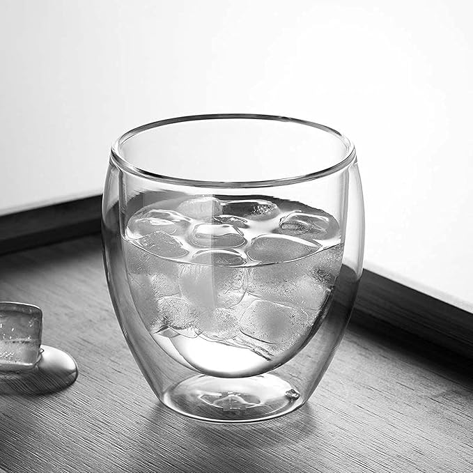 5.5oz Glass Coffee Mugs Set of 2, Double Walled Espresso Cups for Latte Cappuccino Cocoa Milk Cafe Juice, Clear Glass Tea Cup Set Glassware Gift for Christmas Birthday