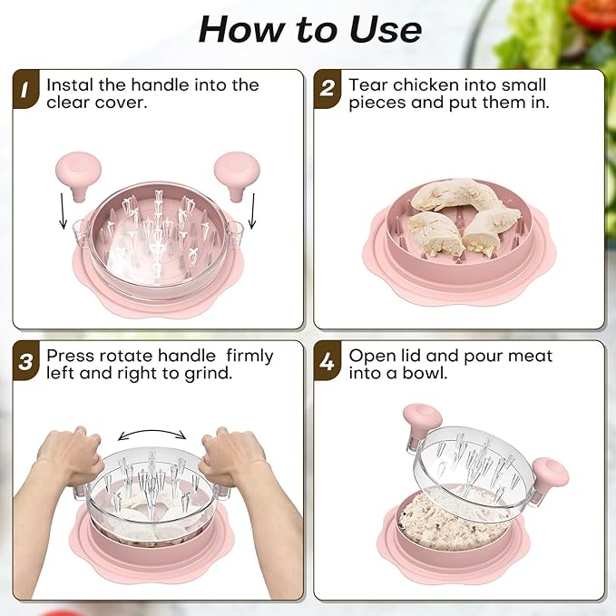 10'' Pro Chicken Shredder Tool Twist Large for Kitchen, BPA-Free Food-Safe Meat Grinder, Visible Chicken Breast Meat Shredder with Strong Anti-Slip Bottom & Ergonomic Handle, Pink