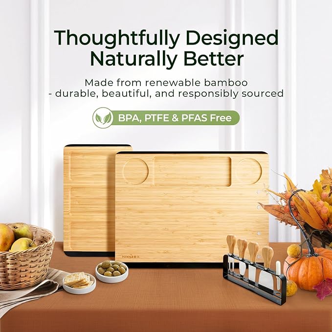 Charcuterie Board Gift Set: Large Bamboo Cheese Board with Chalkboard Edge & Forks - Ideal for Housewarming, Weddings, Bridal Showers, and Unique Gifts for Mom