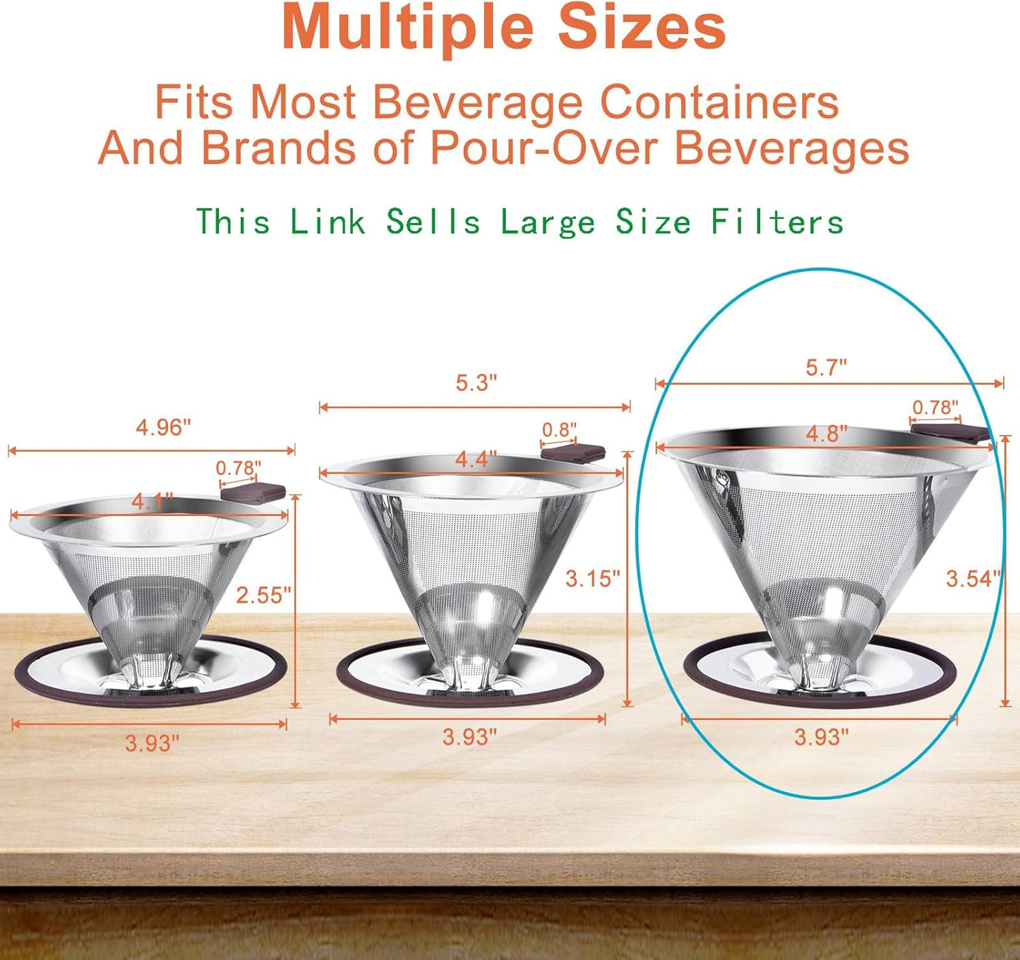 Pour Over Coffee Dripper, Paperless Pour Over Coffee filter, Stainless Steel Reusable Coffee Filters with Double Layer Mesh, Coffee Strainer Cup Stand & Cleaning Brush