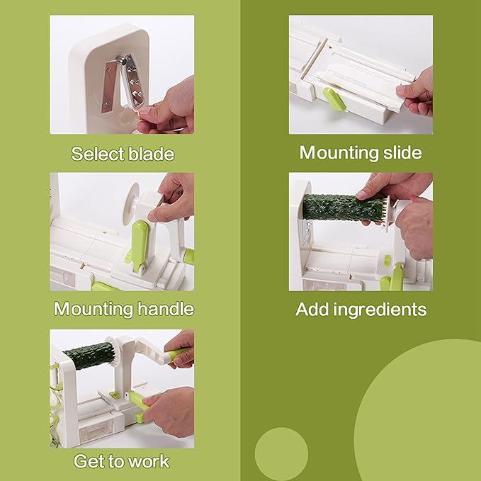 5-Blade Vegetable Spiralizer for Veggie Noodles – Quick Kitchen Slicer with 4 Interchangeable Blades for Carrots, Potatoes, Cucumbers, and Luffa (White)