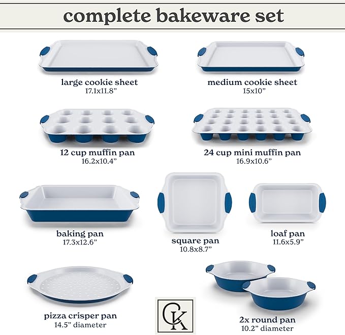 Country Kitchen Nonstick Stackable Bakeware Set - Heavy Duty, Durable, Easy Release Baking Set, Navy, 10 Pcs