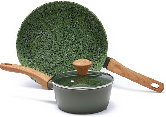 2-Piece Nonstick Cookware Set, 10.25 Inch Frying Pan & 1.43QT Saucepan with Lid | PFAS & PFOA Free Non-Toxic Coating | Induction Compatible, Dishwasher Safe | Pots and Pans Set for Beginner Kitchen