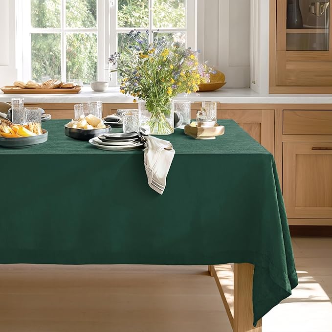 Linen World Linen Tablecloth, 100% French Linen Green Tablecloth 120" x 60" Inch, Washable Rectangular Tablecloth for Dining, Outdoor, Weddings and Restaurants, Decorative Valentine Easter