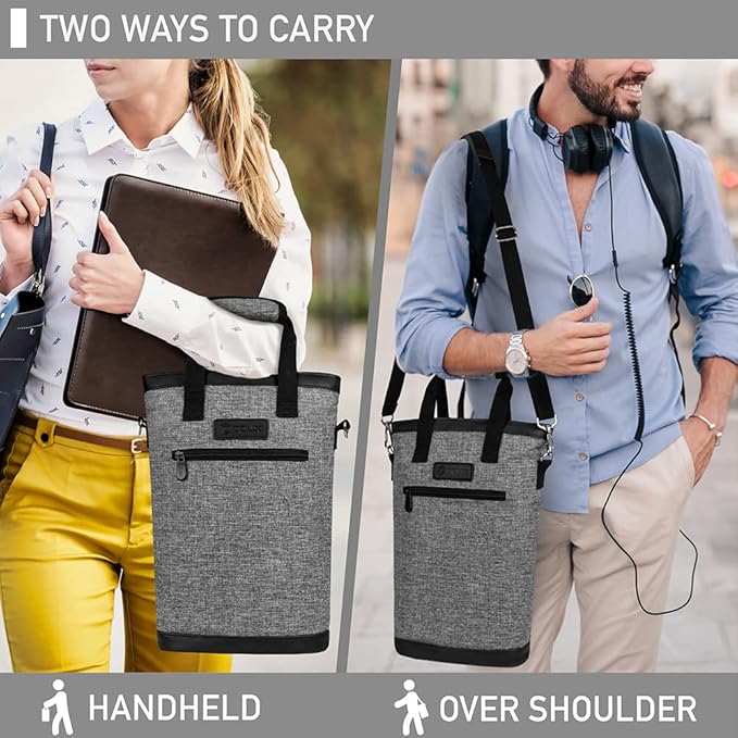 opux Two Bottle Wine Bag Carrier Tote, Insulated Leakproof 2 Bottle Wine Cooler Bag for Travel BYOB Picnic, Portable Wine Case, Gift for Men Women Wine Lover Birthday Party Christmas, Heather Grey