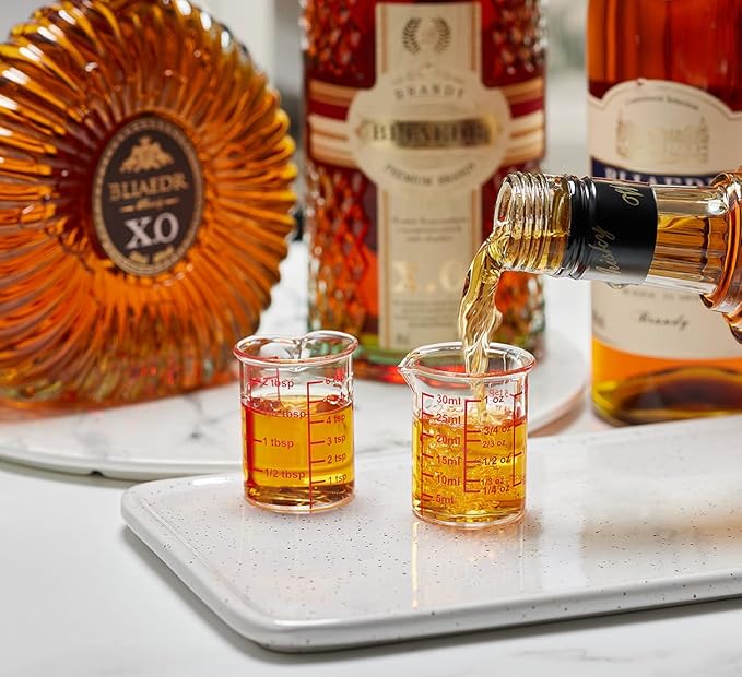 High Borosilicate Glass Measuring Cup with V-Shaped Spout, 30ml (1oz) | Pack of 2 – Precision Glass Measuring Cup for Kitchen & Bar