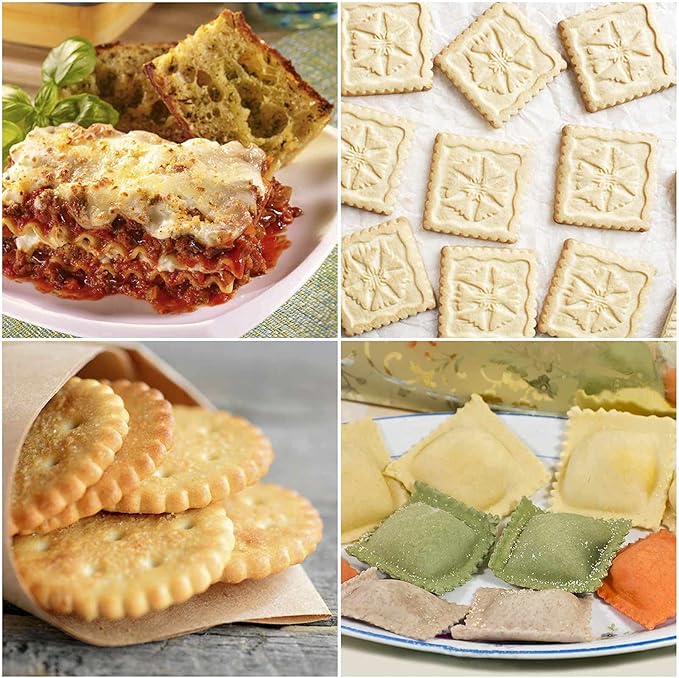 HULISEN Ravioli Stamp with Pasta Cutter Wheel, Ravioli Maker with Wooden Handle, Press Mold Kitchen Accessories, Gift Package(Set of 4)