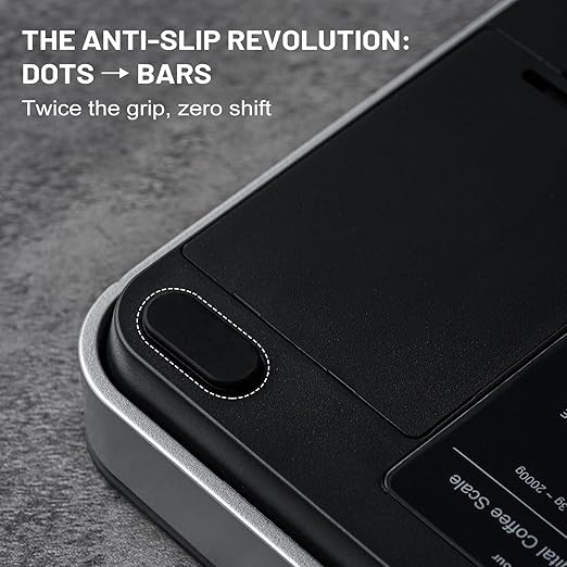 KitchenTour CaféMetric Coffee Scale with timer 0.1g/2000g - Precision Scale for Espresso & Pour over - Water flow Speed Mode and Coffee powder-to-liquid ratio Mode - Rechargeable, LCD Display - Silver