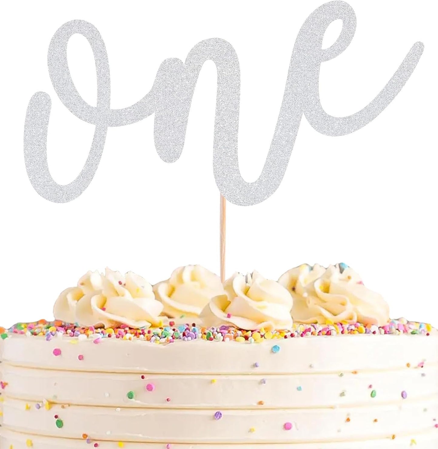 First Birthday Cake Topper - Silver Glitter One Cake Decorating Supplies for Girls and Boys, Perfect for Baby Shower/Gender Revealing Party/Baby Party Photo Booth Props