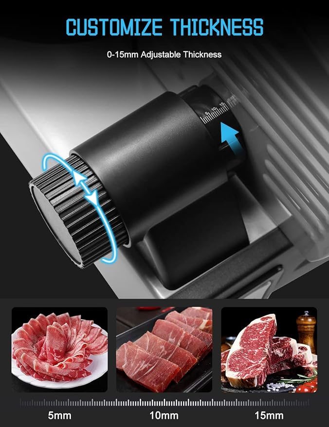 Meat Slicer,TOKASS Electric Deli Food Slicer with Removable 7.5’’ Stainless Steel Blade, Adjustable Thickness Meat Slicer for Home Use, Child Lock Protection, Easy to Clean, Food Slicer Machine-Silver