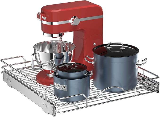 OCG Pull Out Cabinet Organizer (18" W x 21" D), Pull out Drawers, Cabinet Pull Out Shelves for Base Cabinet Organization in Kitchen Bathroom Pantry, Bottom Mount, Chrome Finish