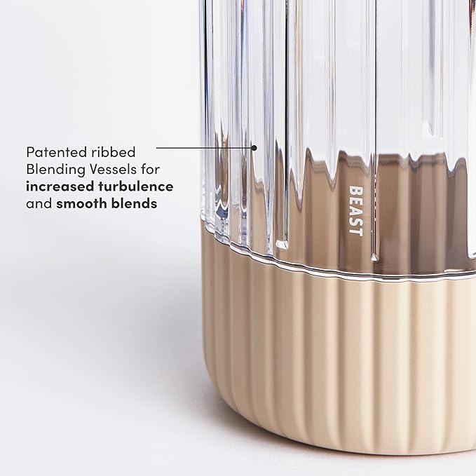 The Beast Mini Blender | Mini Countertop Kitchen Blender | Blend Smoothies and Shakes, Dressings, Sauces, Dips | Straw Cap and Straws Included | 600W (Sand)