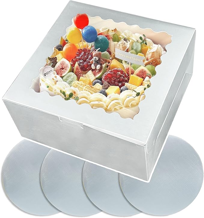 Bakepacker 36pcs 6x6x5 Inches Cake Boxes with Window 18-Packs Silver Cake Boxes 6 Inch Bakery Boxes (18 Cake Boxes +18 Cake Boards Included)