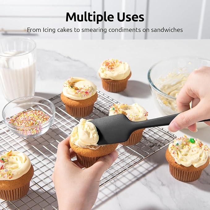U-Taste 600ºF Heat Resistant Silicone Spatulas: Flexible Food-Grade Silicon Baking Scraper, Kitchen Cooking Mixing Utensils with Upgraded Sturdy Handle Tip for Nonstick Cookware (4-Pc., Black)