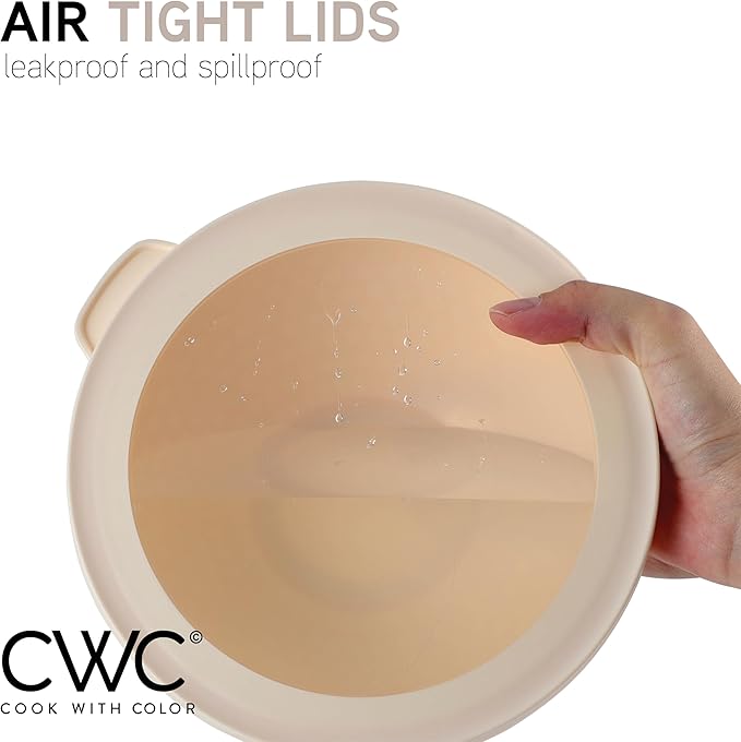 COOK WITH COLOR Mixing Bowls with Lids - 12 Piece Plastic Nesting Bowls Set includes 6 Prep Bowls and 6 Lids, Non Slip Bottom and Embossed Design - Microwave Safe (Cream)