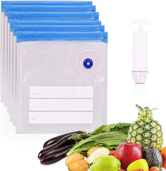 Sous Vide Bags, 20 PCS 10"X11" Reusable Vacuum Seal Bags for Food,Vacuum Zipper Sealer Bag with Hand Pump, Sous Vide Cooking,Freezer Safe,Microwave Heating and Food Storage