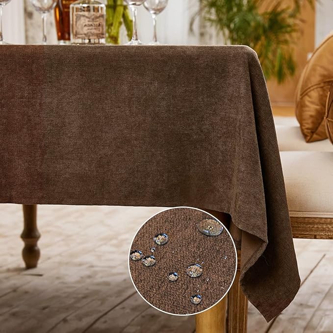 Table Cloth Rectangle Table Cover 55x95 Inches Soft-Brushed Finish Wrinkle Free and Waterproof Coffee Brown Rectangle Tablecloth for Kitchen Party Buffet Wedding