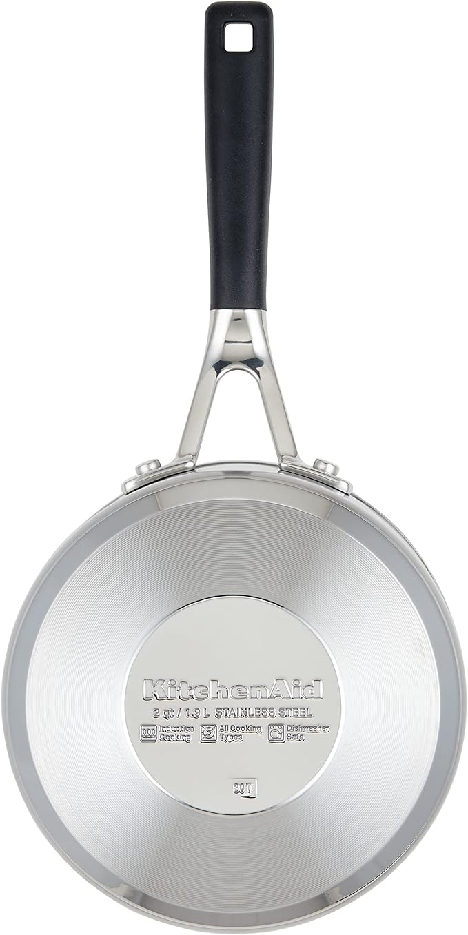 KitchenAid 71020 Stainless Steel Saucepan with Measuring Marks and Lid, 2 Quart - Brushed Stainless Steel