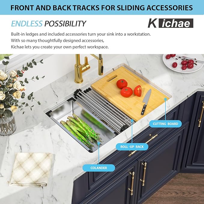 Kichae White Undermount Kitchen Sink 28 inch Granite Composite - 28 x 19 White Kitchen Sink Quartz Workstation Sinks