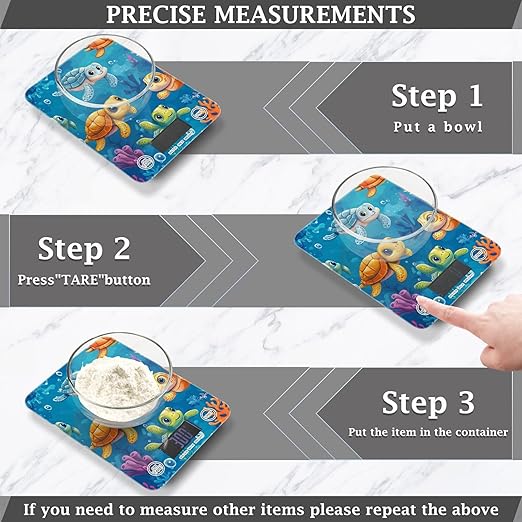 Blue Turtles and Corals Food Scale Kitchen Digital Scale Food Ounces and Grams Dieting Baking Cooking Waterproof Glass Panels LCD Display,4 Units Tare Function