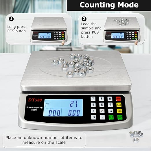 110lb/50kg Food Scale, Large Digital Kitchen Scale with Tray, 304 Stainless Steel, Commercial Price Computing Scale, Counting Scale for Baking, Cooking, Meat, Industry, Counting, Adapter Included