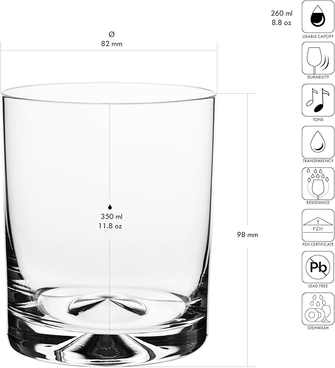 Krosno Whisky Glasses | Set of 6 | 11.8 oz | Mixology Collection | Drinking Glasses Cocktail Glasses | Home, Restaurants and Kitchen Set | Dishwasher Safe Glass Cup