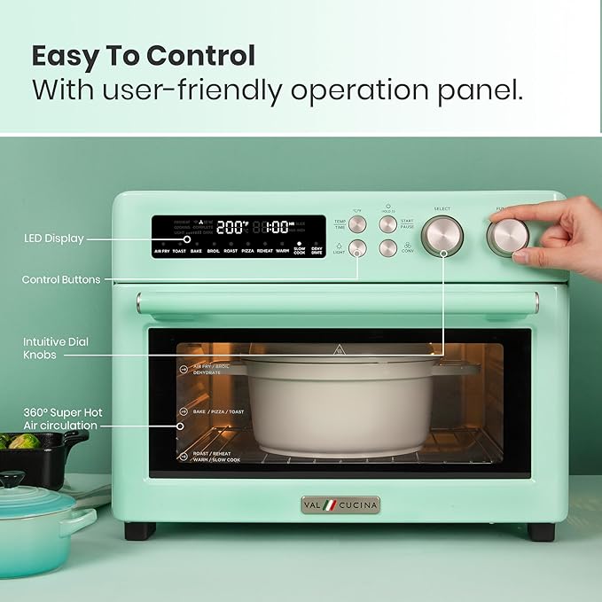 Retro Style Infrared Heating Air Fryer Toaster Oven, Extra Large Countertop Convection Oven 10-in-1 Combo, 6-Slice Toast, Enamel Baking Pan Easy Clean with Recipe Book, Green Color