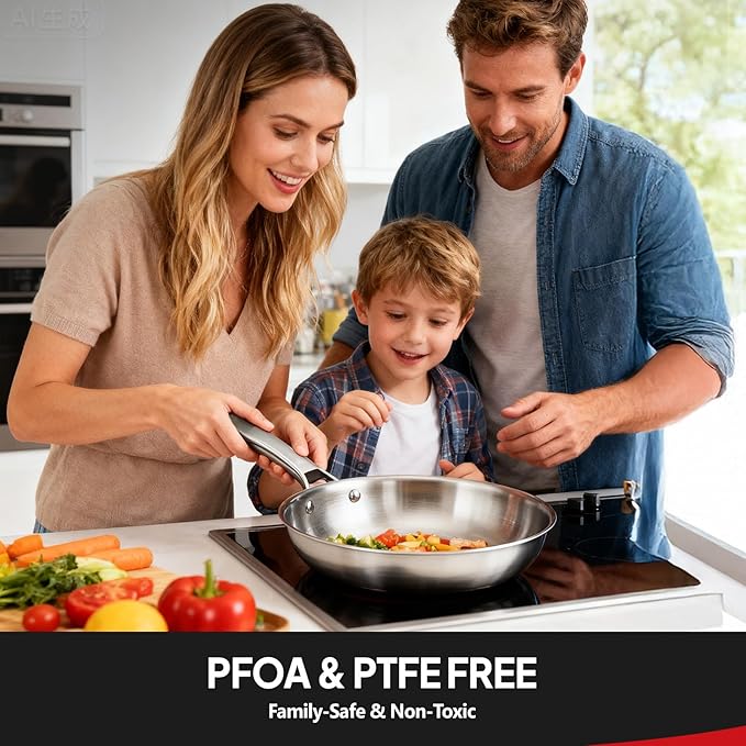 ROVSUN 10-Pcs Stainless Steel Cookware Set, Tri-Ply Pots and Pans Set with Lids, Full Clad Stainless Steel, Non-Toxic Kitchen Set, PFOA & PTFE Free, Compatible for All Cooktops