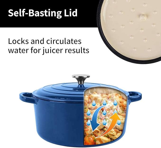 Enameled Cast Iron Dutch Oven Pot with Lid, 3.9 Quart Dutch Oven for Bread Baking, Oven Safe up to 500° F, Suitable for Bread Baking, Braising, Roasting, Stews, Blue