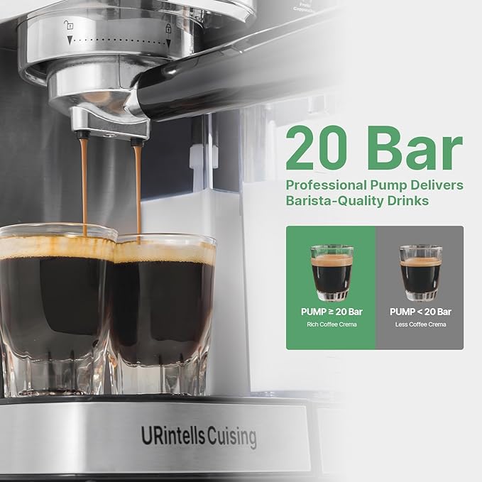 Espresso Machine 20 Bar, Touchscreen Espresso Maker with Automatic Milk Frother for Cappuccino Latte, Expresso Coffee Machine for Home with Dual Heating System and Dual Pump