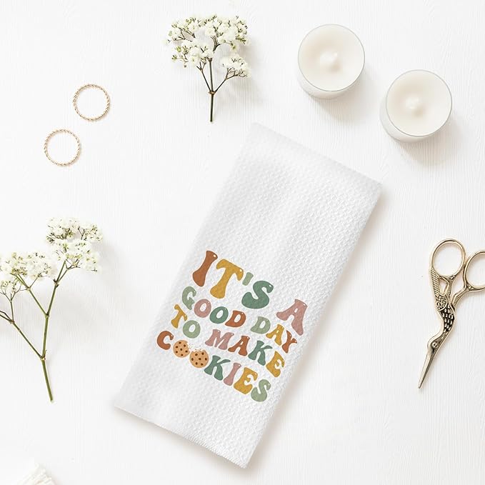Baking Gifts Kitchen Towels, Gifts for Bakers Cookie Lovers Cooks Dish Tea Towel for Kitchen Baking, Groovy It's a Good Day to Make Cookies Hand Towels, 16x24