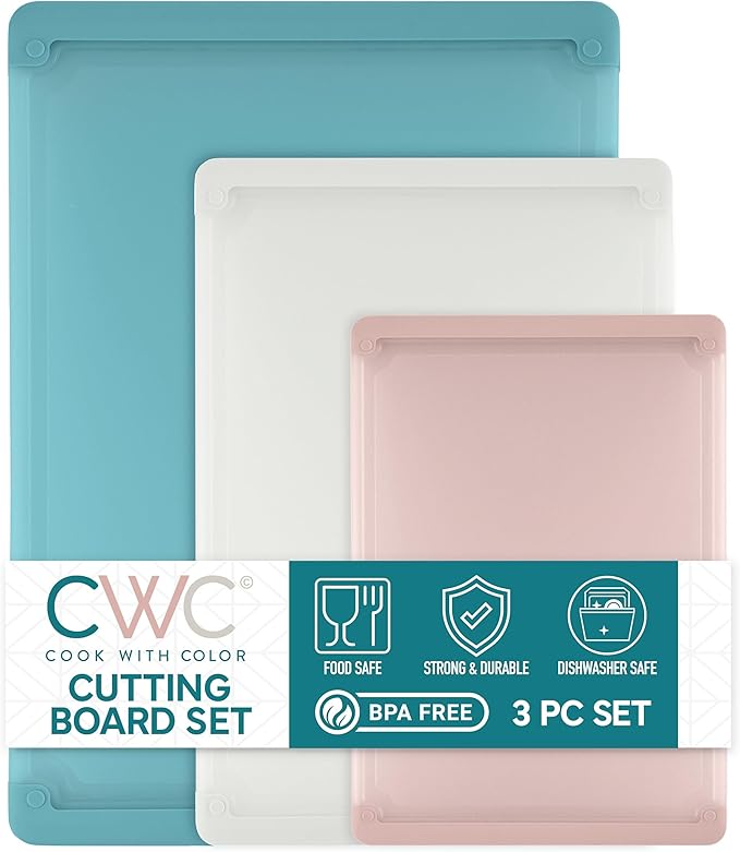 COOK WITH COLOR Extra Large Cutting Board Set, Jumbo-Sized Boards with Rubber Border for Enhanced Cooking Experience, 3-Piece, Teal