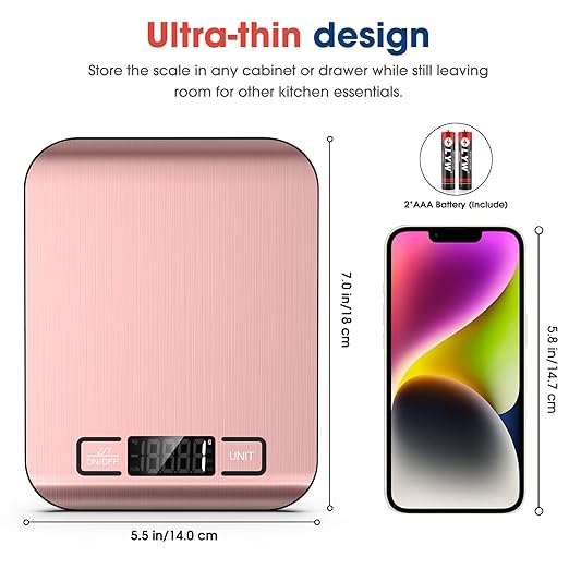 Mik-Nana Food Scale, 22lb Digital Kitchen Scale Weight Grams and Ounces for Baking Cooking Coffee Package Postage, 6 Units with Tare Function, LCD Display, Easy Clean Stainless Steel